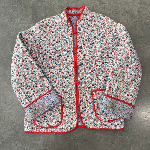 Vintage Y2K 90's Red Mini Floral Print Quilted Jacket Reversible Medium - Picture 1 of 8